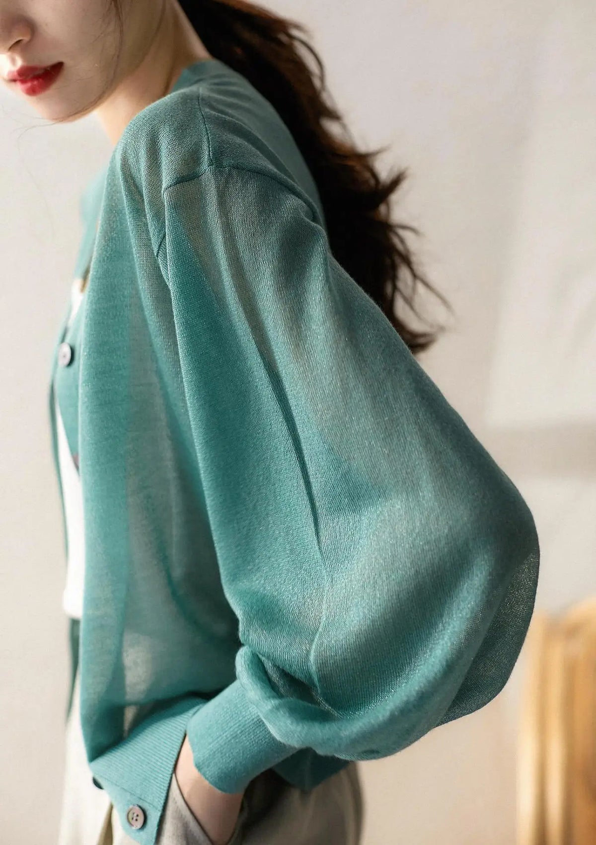 Women Elegant V Neck Single Breasted Thin Sun-proof Cardigan Elegant Korean Knit Simple Solid Sheer Tops Summer Casual Outwear