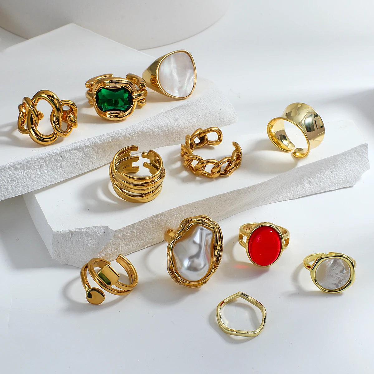 Flashbuy Hot Thick Chunky Geometric Open Ring Twisted Link Gold Color Stylish Rings Women Male Hip Hop Fashion Jewelry Bague
