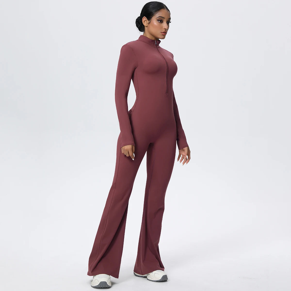 Woman's Fitness Yoga Bodysuit Solid Color Yoga Zipper Long Sleeves Trousers Gym High Strength Exercise Sports Bodysuit Leggings