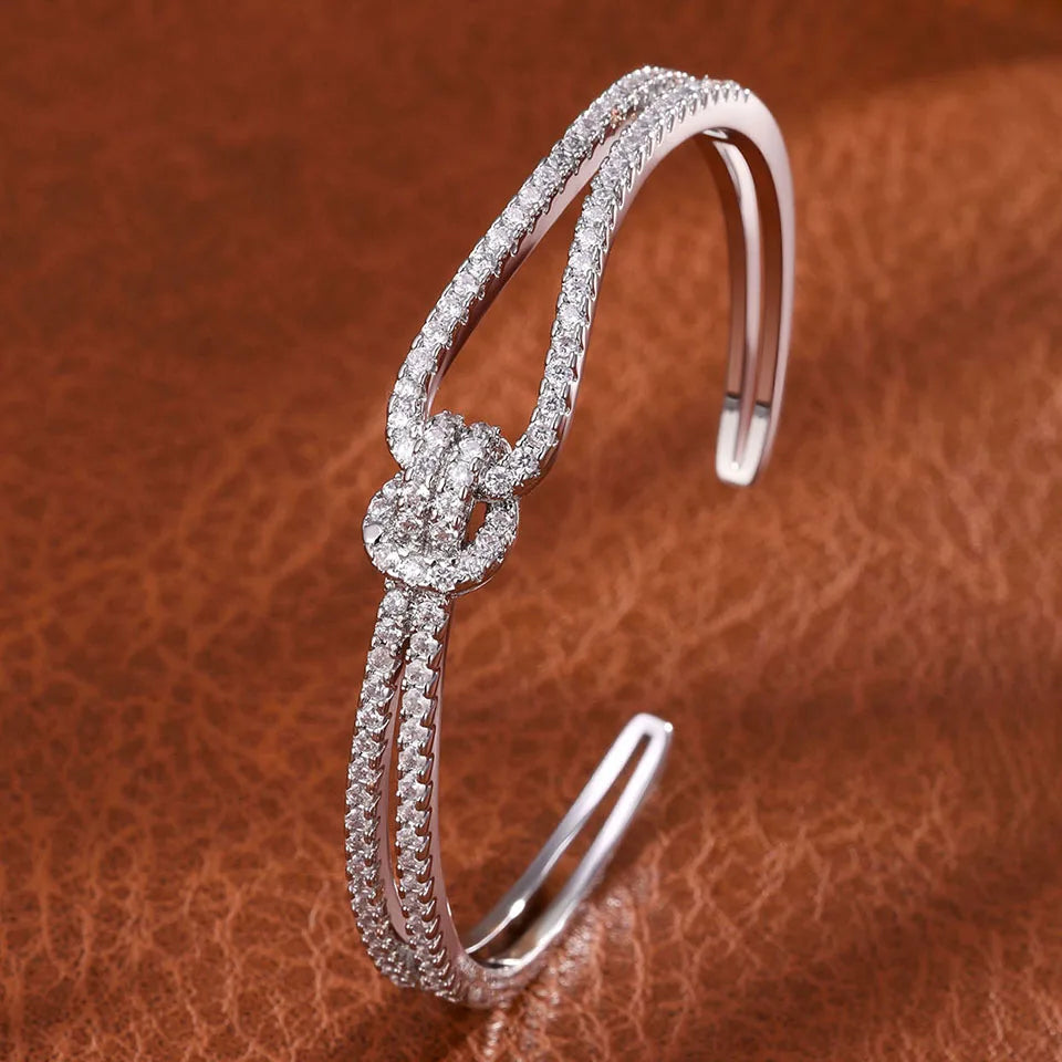 ZAKOL Exquisite Dazzling Full Cubic Zirconia Knot Bracelet Bangles for Women Fashion Adjustable Open Bracelet Jewelry Gift