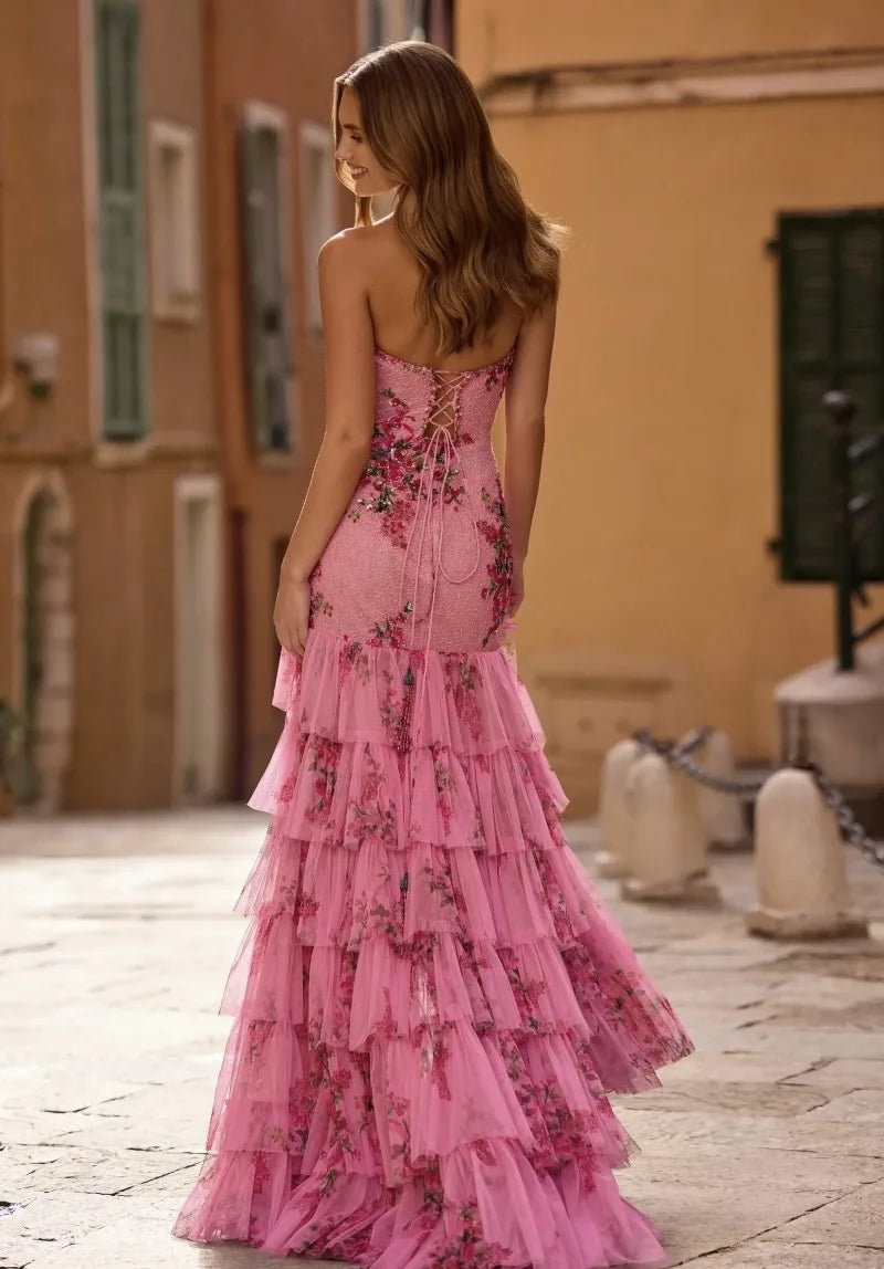 BKLD 2026 Spring Summer New Women Clothing Fashion Printed Sexy Strapless Dress Split Elegant Evening Party Long Dresses