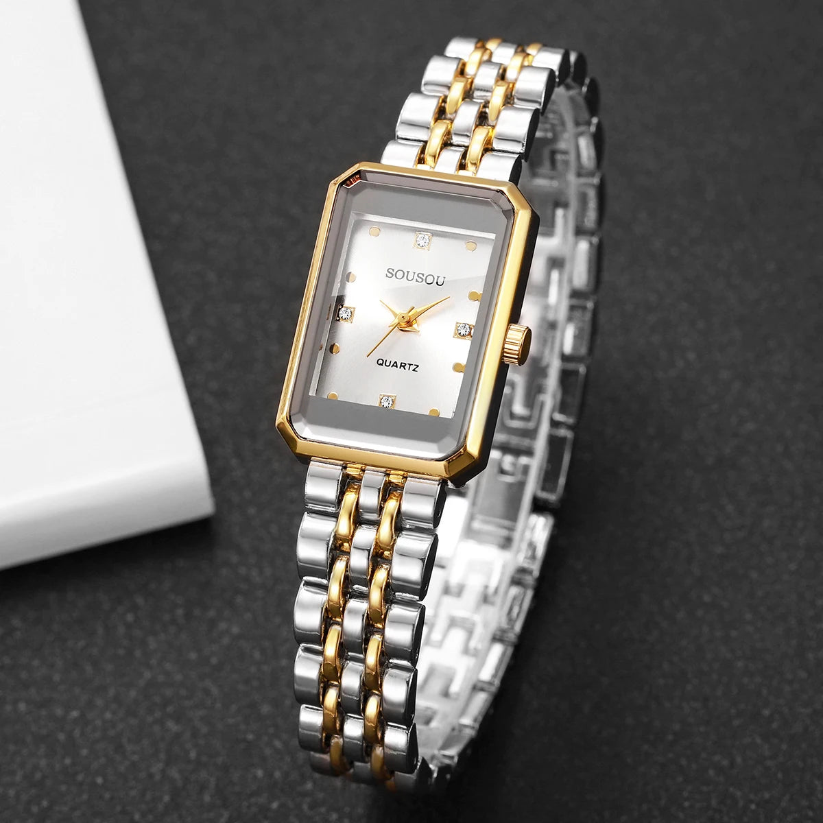 Fashion Rectangle Rhinestone Women Quartz Watch Stainless Steel Bracelet Ladies Dress Wristwatches Relogio Feminino（Without Box）