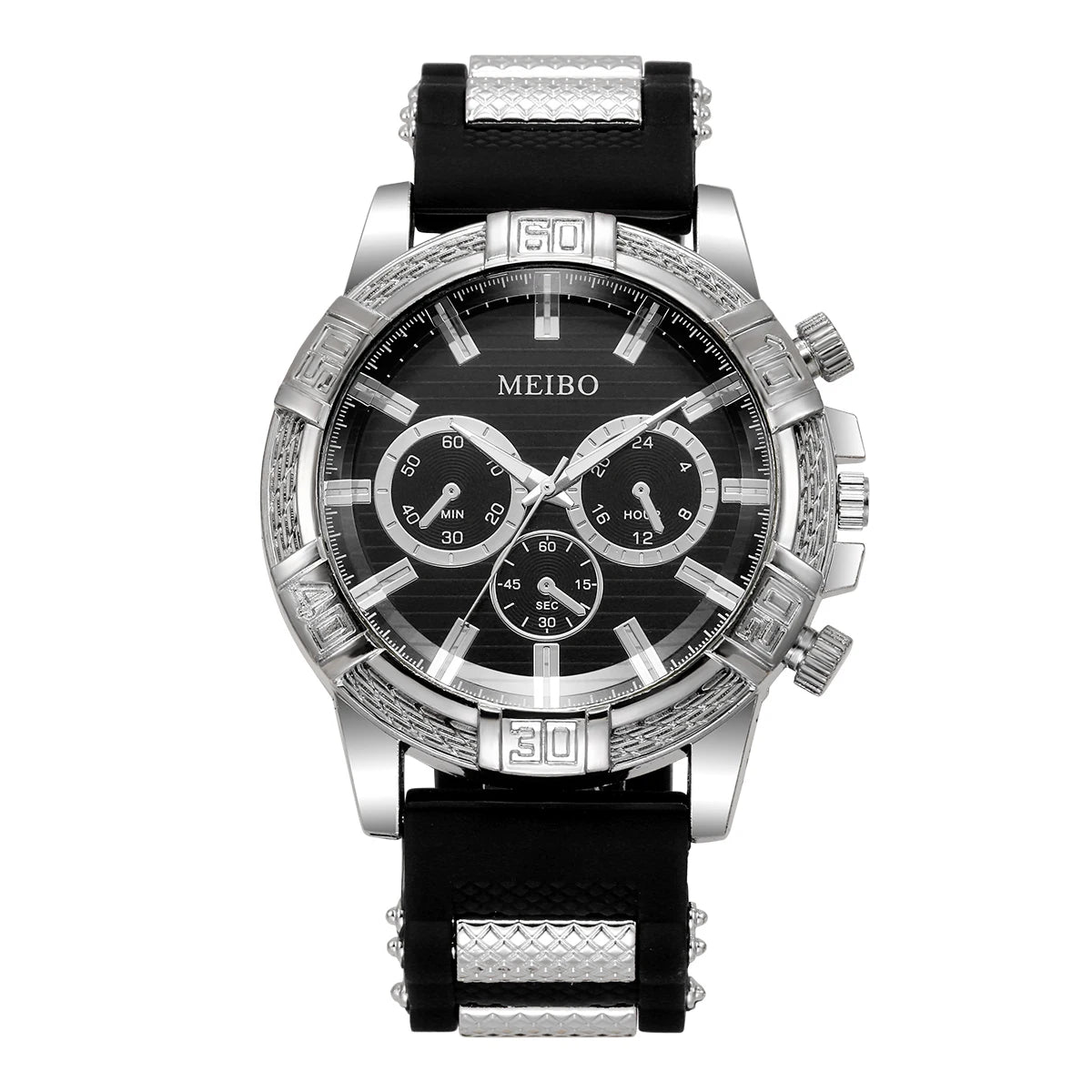 Fashion Men Sports Quartz Watch Black Silicone Band Casual Male's Dress Wristwatches Clock Gift Relogio Masculino（Without Box）
