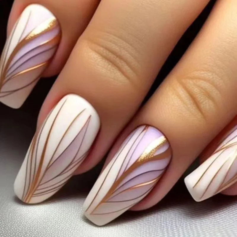 24pcs Acrylic Ballet False Nails Art Black Green Gradient Tips Coffin Press on Nails Set Flower Lines Pattern Stick on Fake Nail