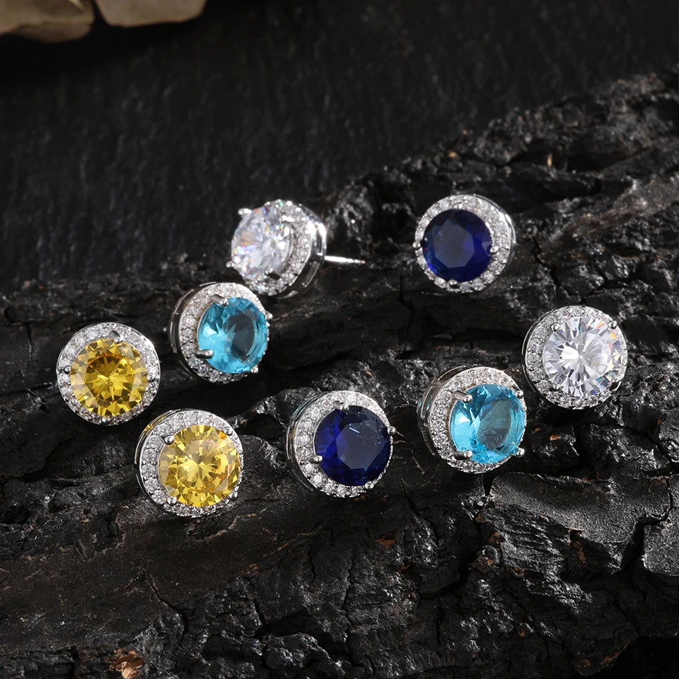 ZAKOL Classic Simple Round Zircon Stud Earrings for Women Men Shiny Blue Yellow AAA CZ Earring Exquisite Jewelry Gift Wholesale