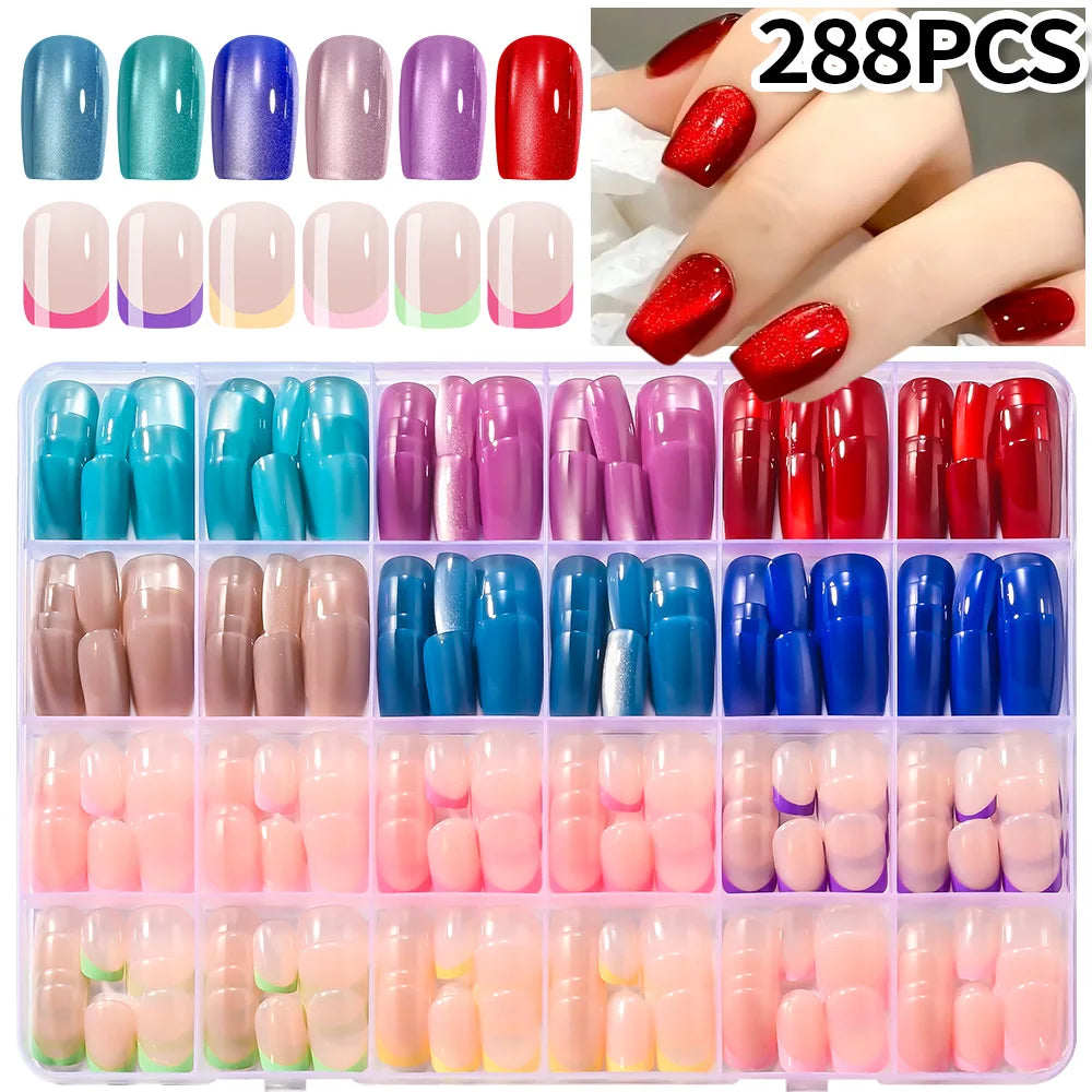 288Pcs Colorful Medium Almond False Nails Stiletto Full Cover Fake Nails Tips Extension Artificial Wearable Press On Nails