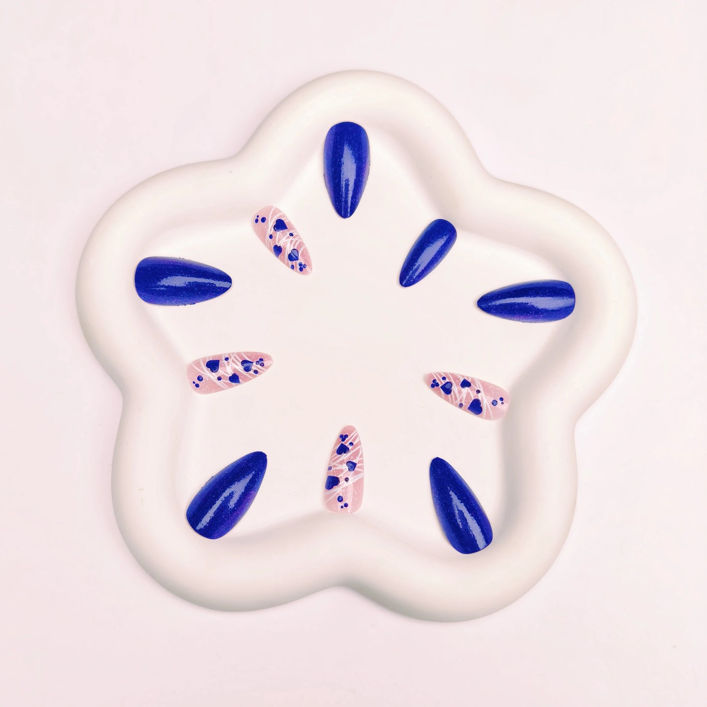 Blue Solid Color Love Cat Eye Polka Dot Manicure Wearable Nails 24 Pieces