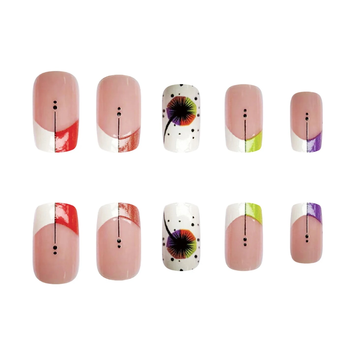 24pcs/set medium long fake nails square ballet nail tips glitters starry sky moon star feather design press on false nail art