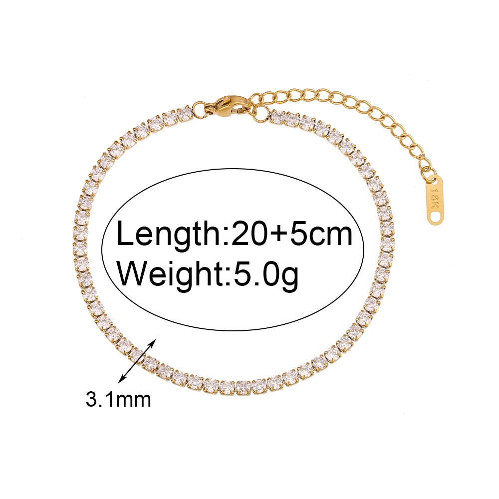 E.B.belle Blingbling Zircon Cubic Zirconia Tennis Chain Anklets Leg Bracelets For Woman Stainless Steel Bracelet On the Leg