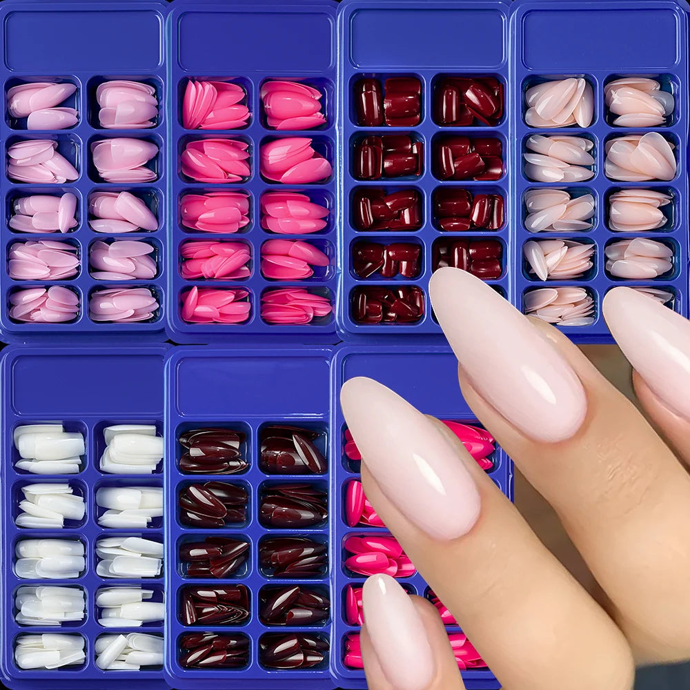 120/100Pcs Almond Full Cover Press On Nails أظافر لاصقة كاملة بتصميم لوزي – 100/120 قطعة
