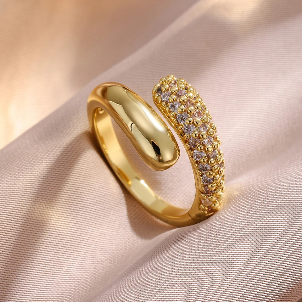 ZAKOL 3Pcs/Set Micro-inlaid Zircon Water Drop Open Bracelet Ring Earrings Set for Women Luxury Wedding Party Jewelry Sets