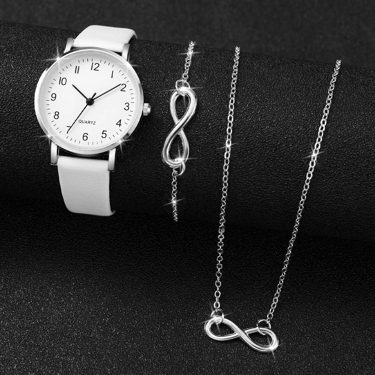 3PCS/Set Women Watches Fashion Small Arabic Dial Ladies Quartz Watch Leather Band Wristwatches Jewelry Set（Without Box）
