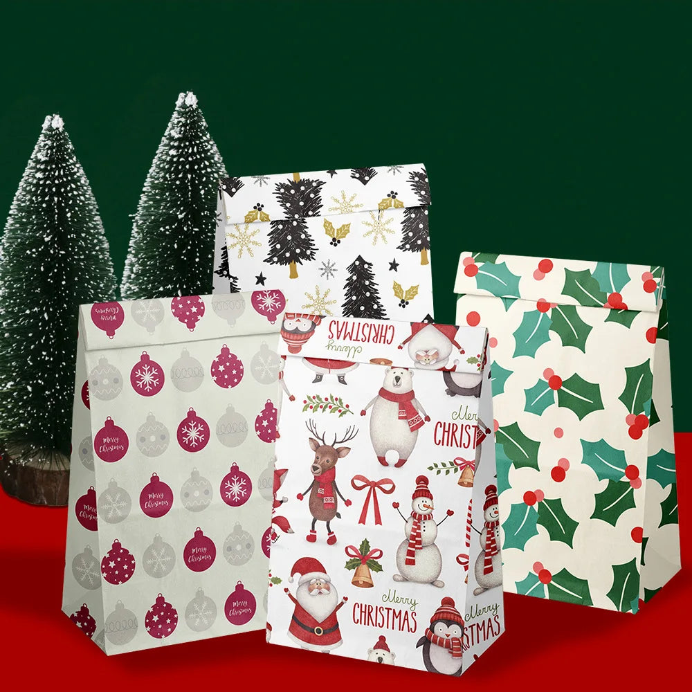 12/24pcs Christmas Candy Bag, Candy Gift Bag, Holiday Accessory Storage Bag, New Year'S Gift Packaging Bag, Paper Bag