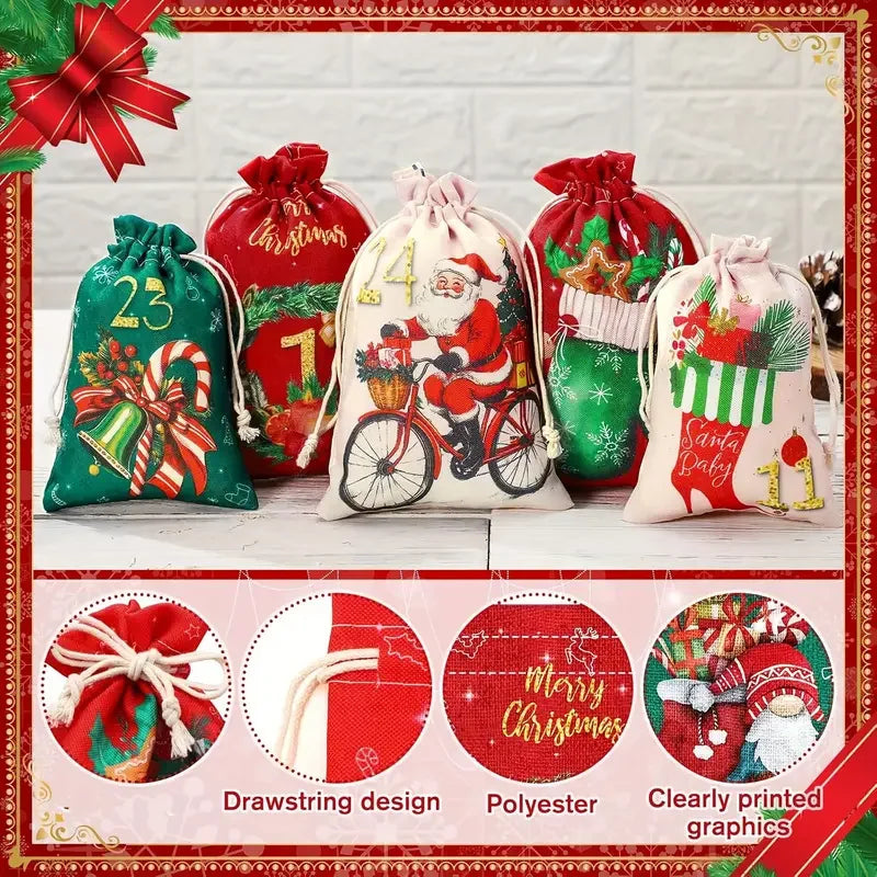 Pack of 24 Advent Calendar for Filling 2026 DIY Self-Fillable Fabric Bag Gift Bags Advent Bags for Christmas Tree Decoration