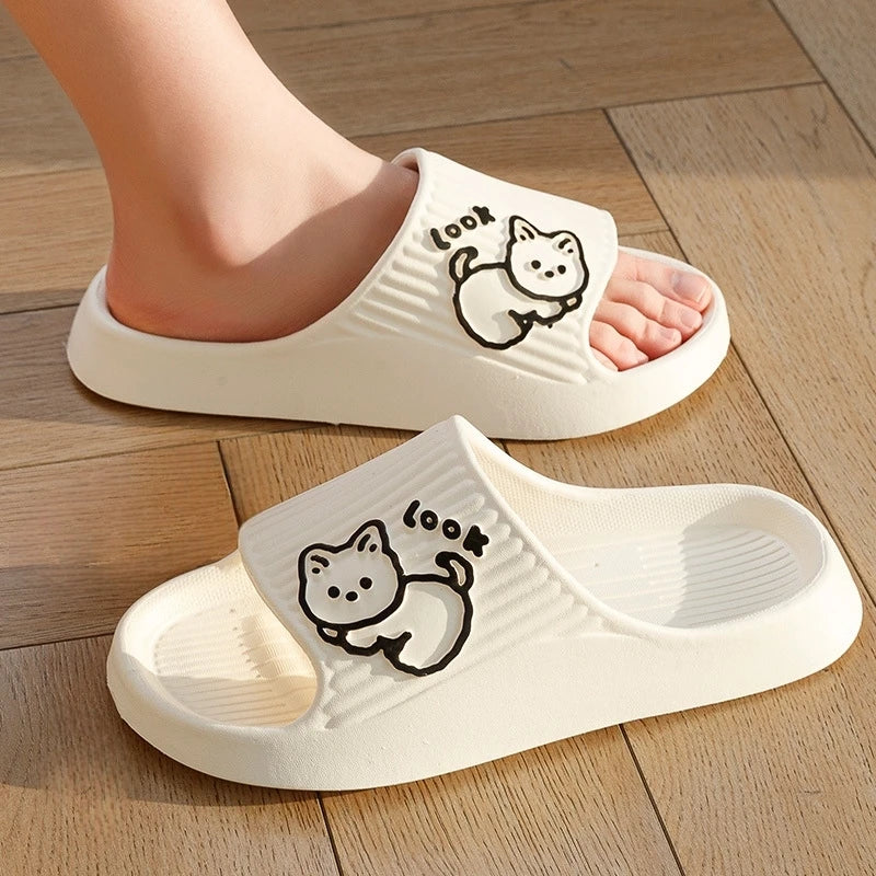 Fashion Cat Women Slippers Indoor Cute Cartoon Unisex Slides Bathroom No-Slip Light Sandals Family Soft Lovely Home Shoes