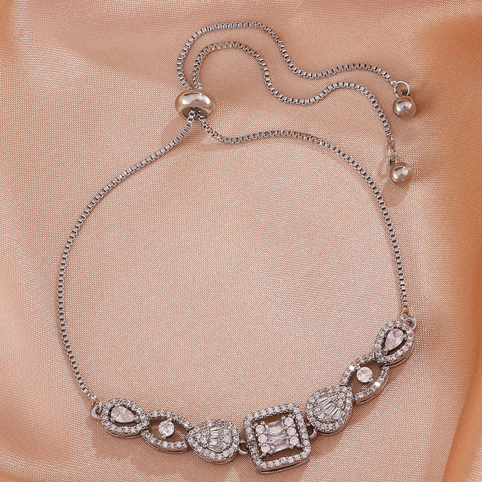 ZAKOL 1pc Shiny Geometric Cubic Zirconia Charm Bracelet for Women Gorgeous Crystal CZ Adjustable Chain Bracelets Wedding Jewelry