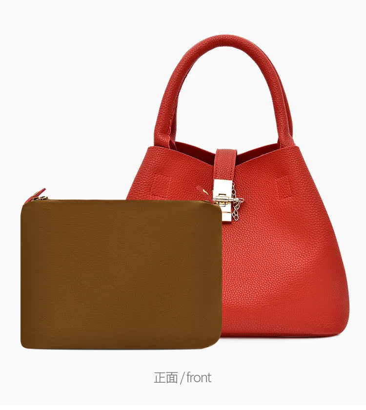 Women’s Large Capacity Shoulder & Crossbody Bag – Lychee Pattern PU Leather Bucket Style | حقيبة كتف وكروس نسائية كبيرة السعة – تصميم دلو من جلد صناعي بنقشة الليتشي