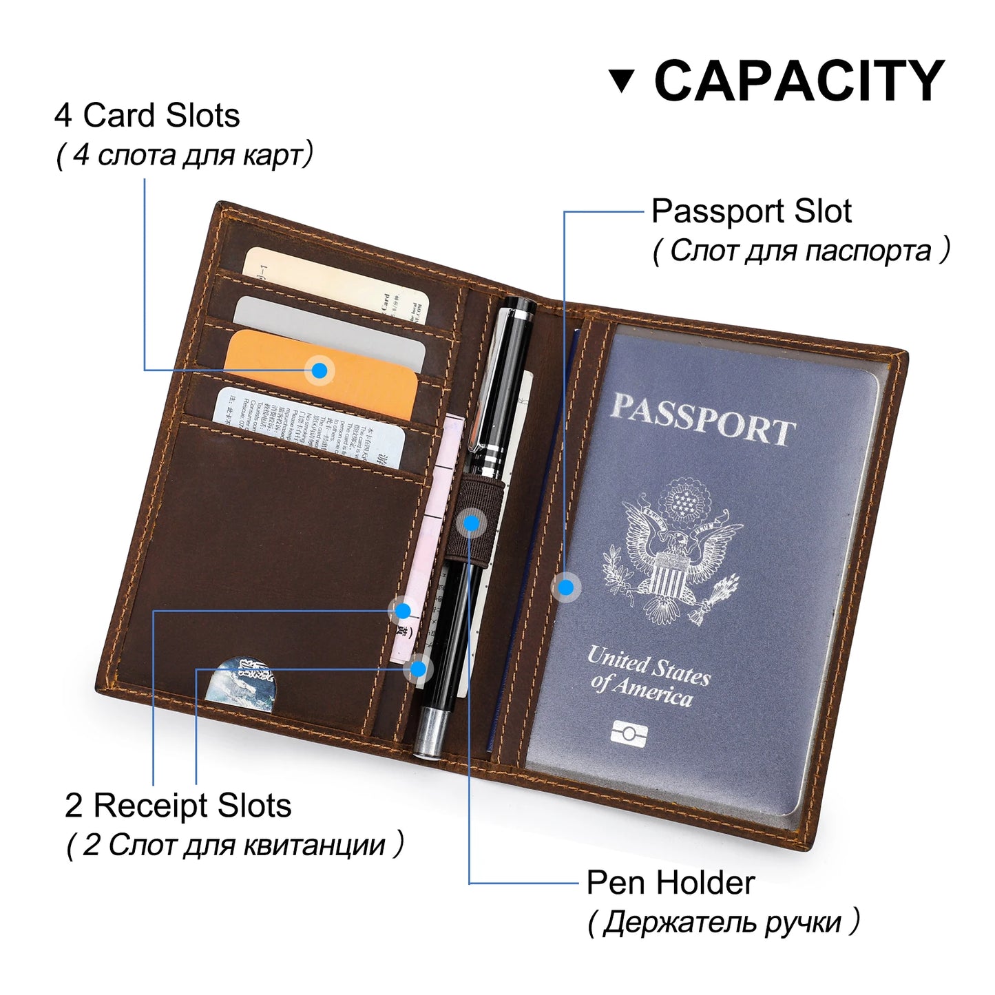 Genuine Leather Men Passport Wallets Card Holder Passport Cover Pen Slot Passport Case Name Engrave Male Travel Wallet Men‘s Bag