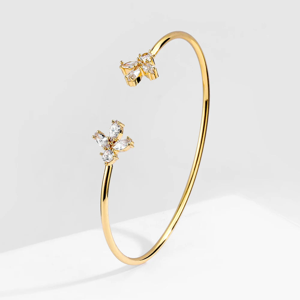 Luxury Geometry Gold Color Cuff Bangles For Women Fashion Cubic Zirconia Bracelets INS Party Everyday Jewlery.