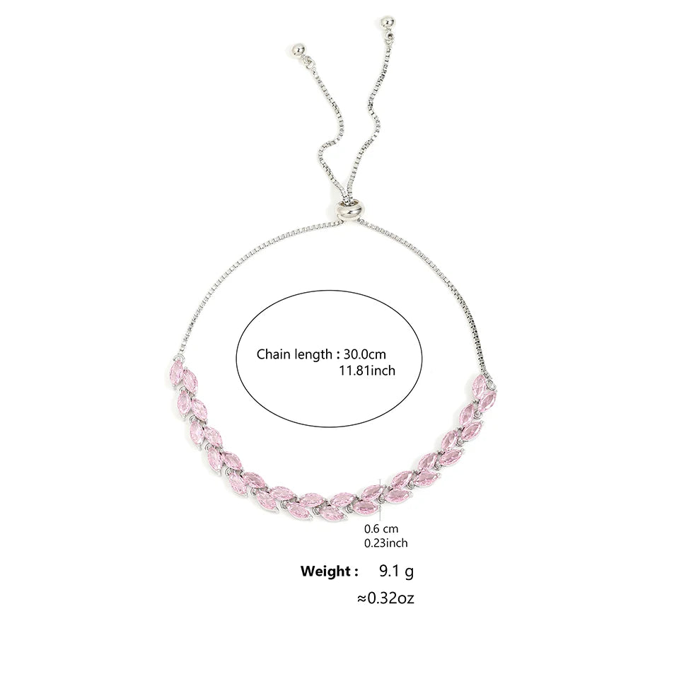 ZAKOL Shiny Pink Marquise Leaf Zircon Adjustable Charm Bracelet for Women Exquisite Wedding Engagement Jewelry New Colors