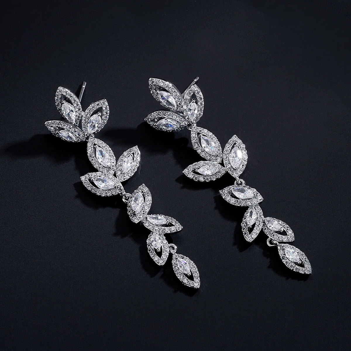 Luxury Polish Best Selling Leaf CZ Long Drop Earrings for Women Elegant AAA Zircon Bridal Earring  Wedding Party Jewelry