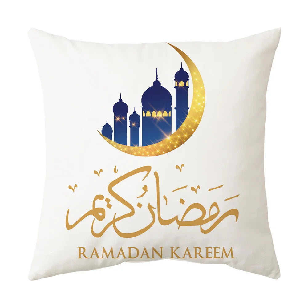 2026 Ramadan Islamic Pillow Cover – Moon & Mosque Design (45×45 cm)