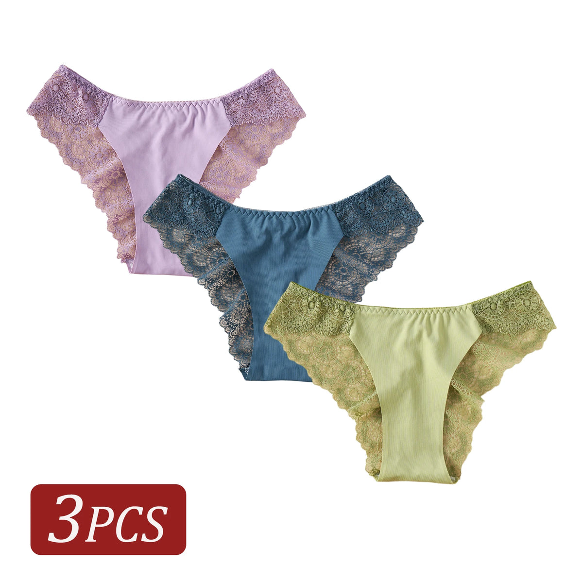 3PCS Elegant Hollow Floral Lace Panties for Women High Quality Underwear Solid Color Low-Waist Sexy Briefs Intimates Lingerie