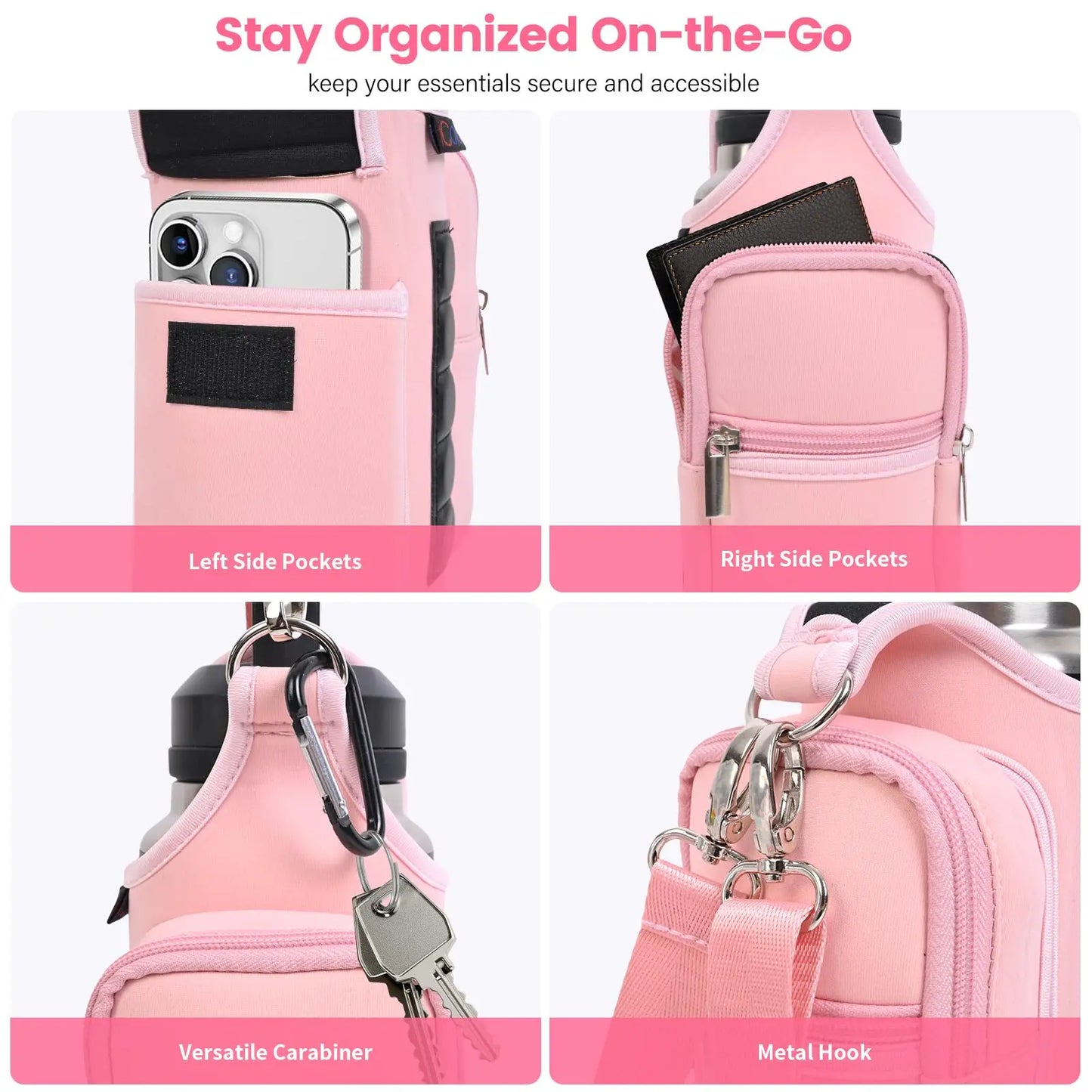 Magnetic Gym Bag Water Bottle Carrier Holder with Adjustable Shoulder Strap, 40oz Magnets Magnetic Gym Bag Bottle Pouch Sling