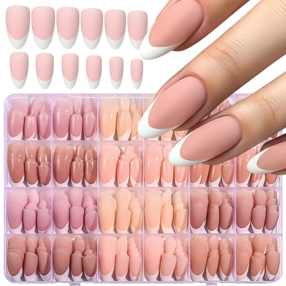 288/360pcs French Tips Press on Nails Almond False Nails Brown/Nude/Pink Acrylic Stiletto Full Cover Fake Nails for Extension