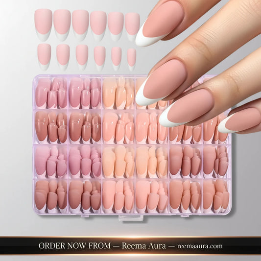 288/360pcs French Tips Press on Nails Almond False Nails Brown/Nude/Pink Acrylic Stiletto Full Cover Fake Nails for Extension