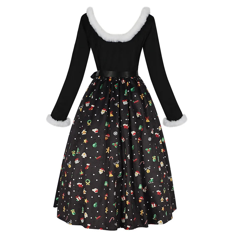Christmas Themed Print Dress Family Atmosphere Party Event Costume Christmas Halloween Cos Costume