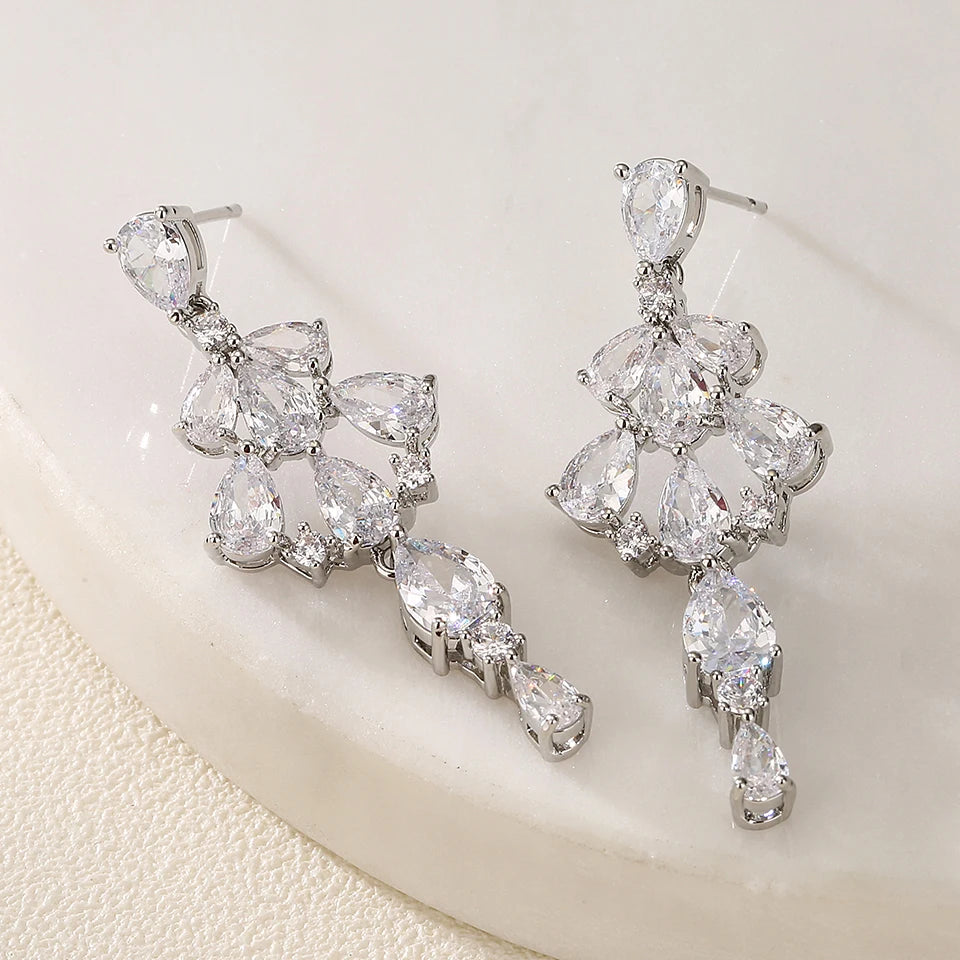 ZAKOL Korea Marquise Zircon Leaf Dangle Earrings for Women Fashion Bridal Wedding Party Jewelry Drop Shipping EP2168