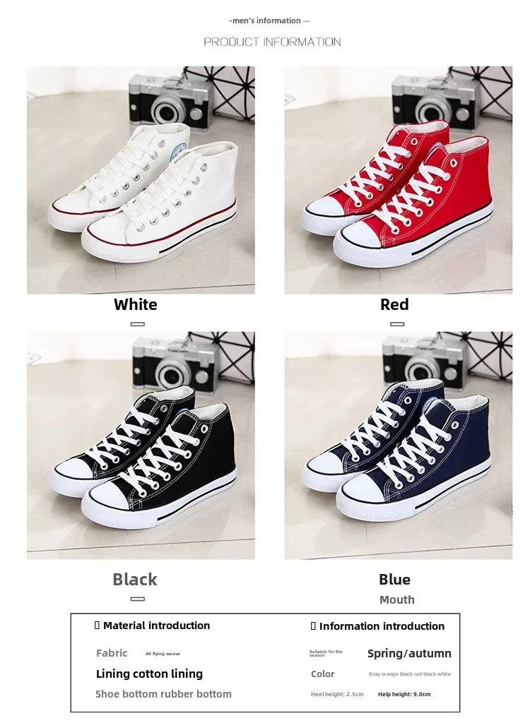 Men’s High-Top Canvas Sneakers – Lace-Up Flat Sole Shoes (A18-B6638)