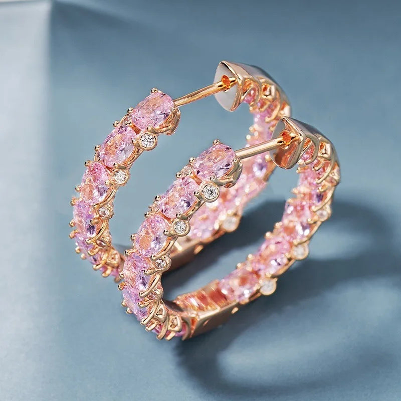 ZAKOL Gorgeous Bright Pink Zirconia Crystal Hoop Earrings for Women Luxury Party Accessories Trendy Wedding Jewelry