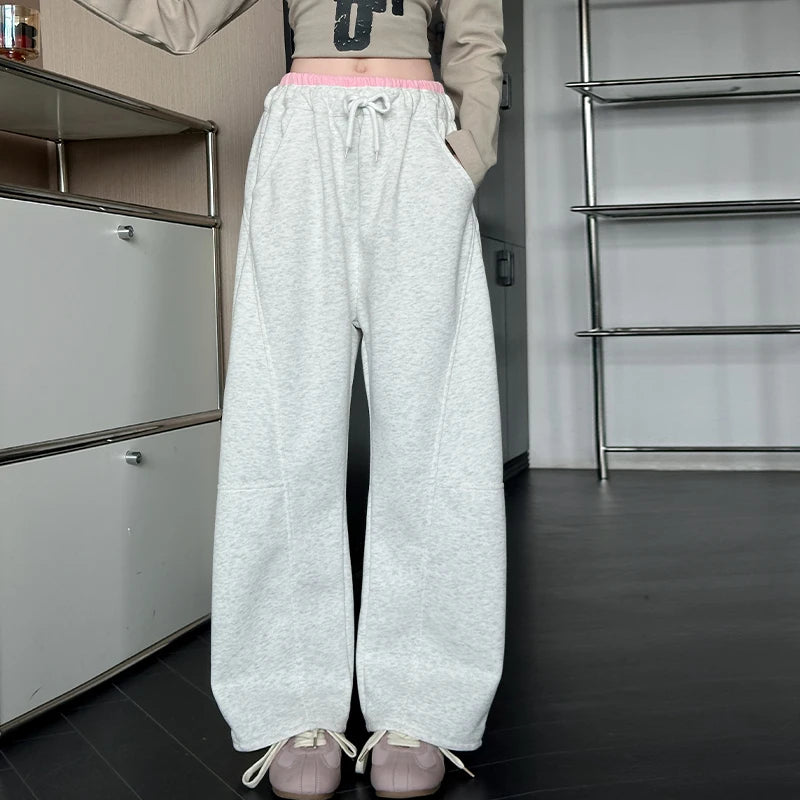 New Autumn Girls Sports Drawstring Pants Pink Grey Color Kids Sporty Trousers Trackpants Children Cotton Knitted Sweatpants