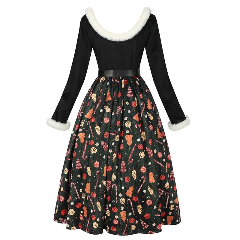 Christmas Themed Print Dress Family Atmosphere Party Event Costume Christmas Halloween Cos Costume