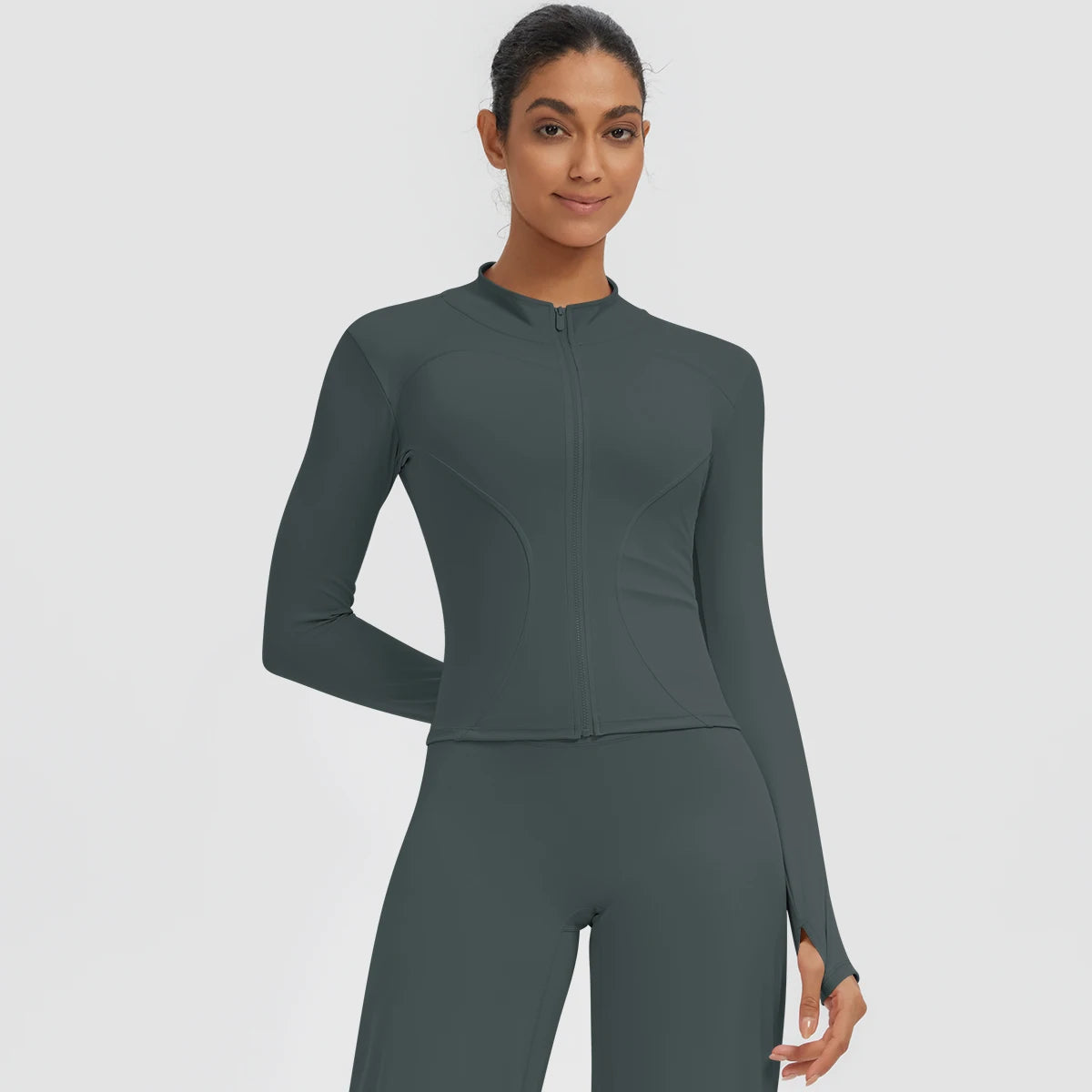 New Women's Stand-Up Collar Yoga Jacket Summer Fitness Sports Solid Color Workout Top Yoga Zipper Long Sleeves Sports Top Coat