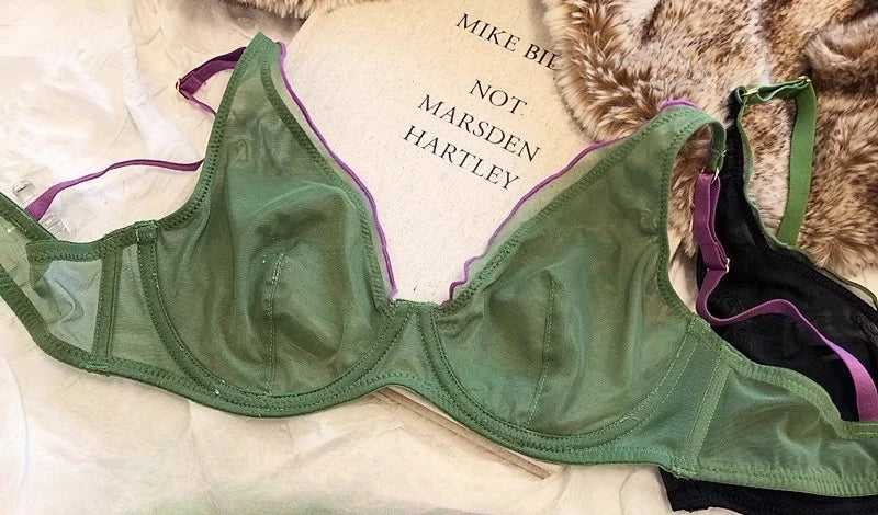 Minimizer Bra Plus Size Underwire French Style Triangle Cup Push Up Mesh Sensual Lingerie Set Support 32-40 MOYISU Bra Set S-2XL