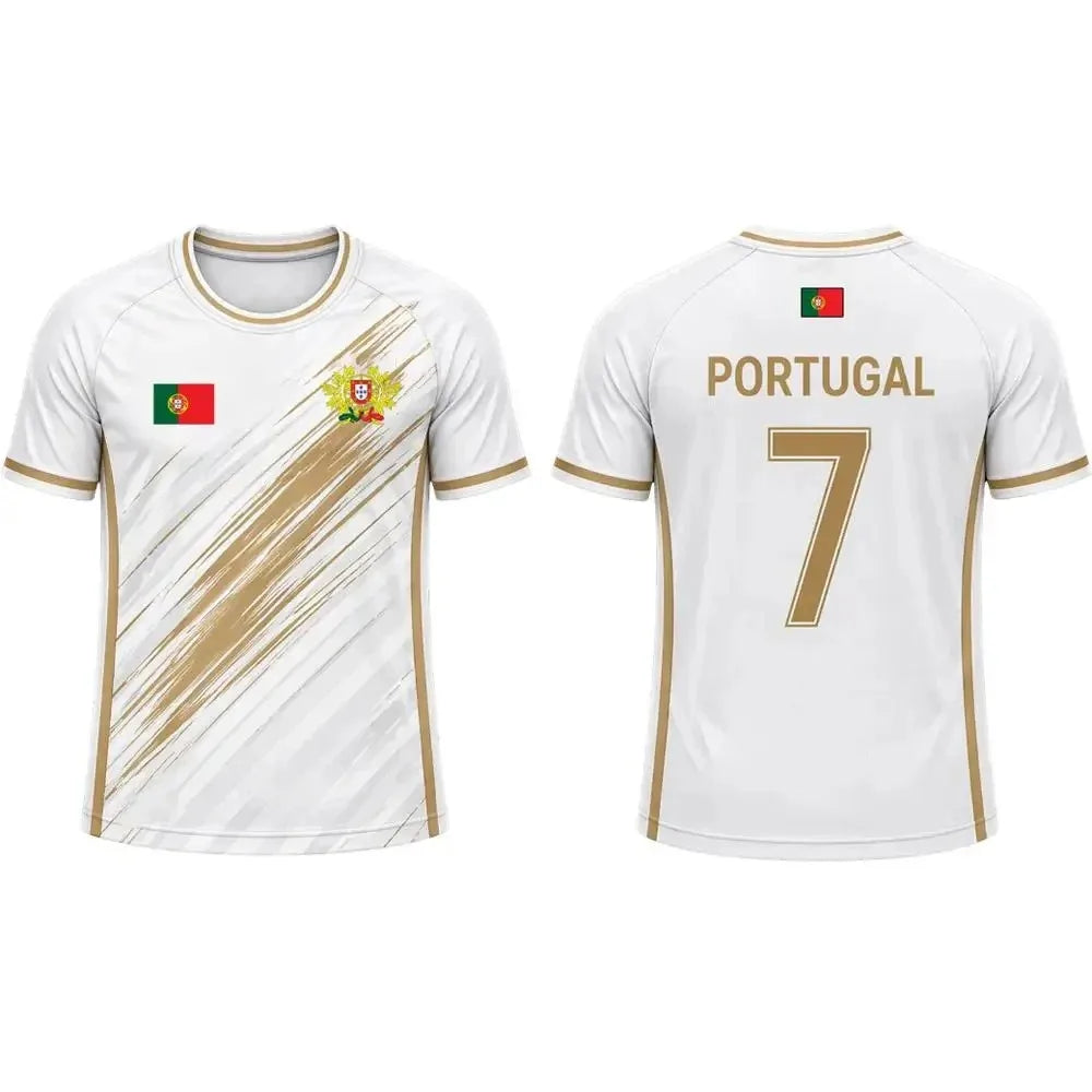 Portugal Soccer Jersey T Shirt Brush Stroke Stripe Print Family Style for Kids Adults Breathable Quick Dry Tee for Training
