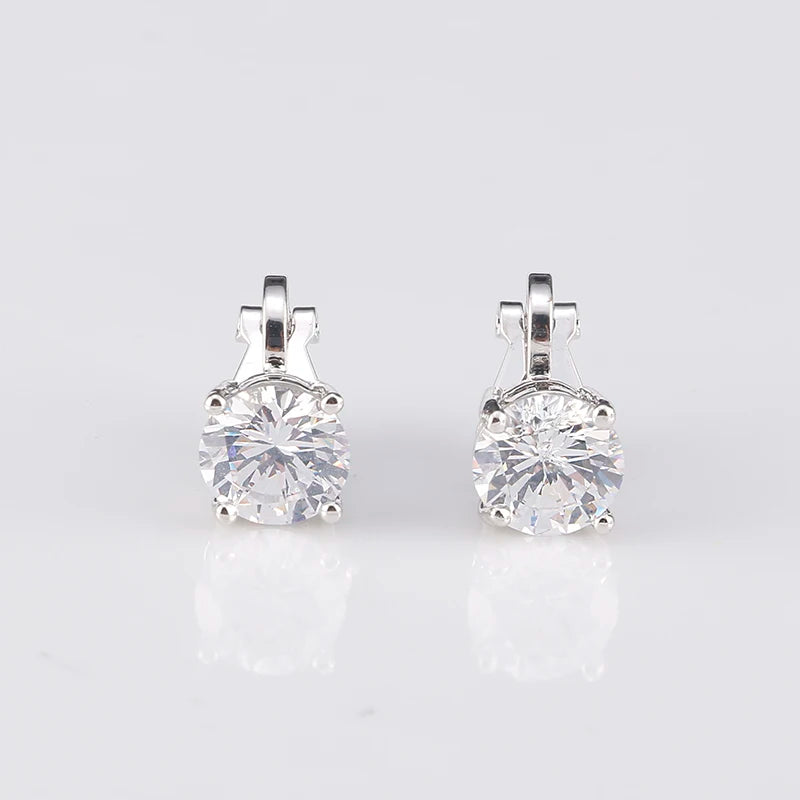 Trendy Round Cubic Zirconia Copper Clip Earrings For Women Gold Color Crystal Metal Earring Party Wedding Daily Jewelry