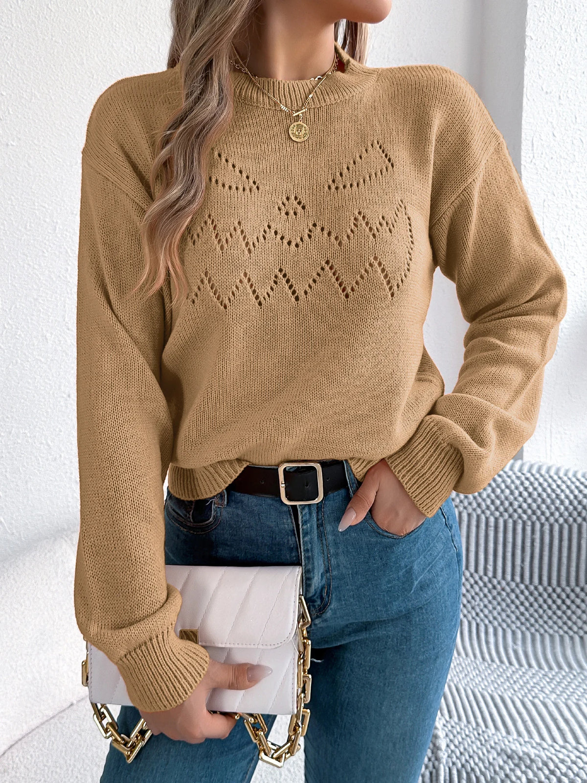 Halloween Women Sweaters for Autumn Winter Casual Solid Color Pumpkin Pattern Long Sleeve Knitted Pullover Tops Orange Khaki Red