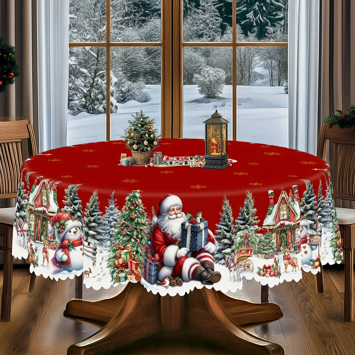 1pc Festive Santa, Snowman & Christmas Tree Tablecloth for Holiday Parties, Picnics, Cafes & Home Decor, Holiday Table Setting