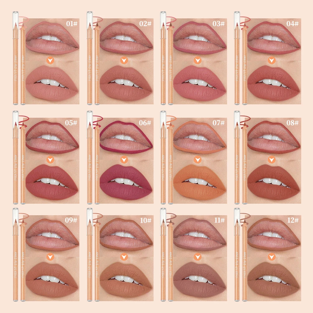 QIBEST Lip Liner Pencil Contour Matte Lipstick Pens Smudge Proof Silky Lipliner Not Easy Fade Outline Sculpt Lipliner Makeup Set