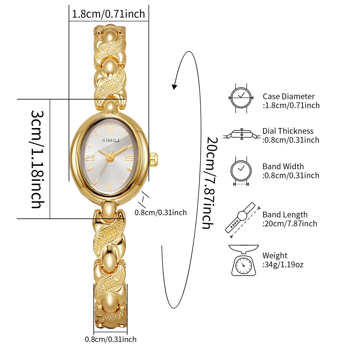 Luxury Gold Oval Women Quartz Watch Roma Dial Metal Bracelet Elegant Ladies Dress Wristwatch Clock Relogio Feminino（Without Box）