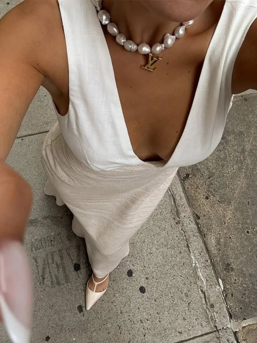 BKLD V-Neck Spaghetti Strap Dress 2026 Summer New High Waist Backless Lace-Up Sleeveless Dress Women Clothing Party Clubwear