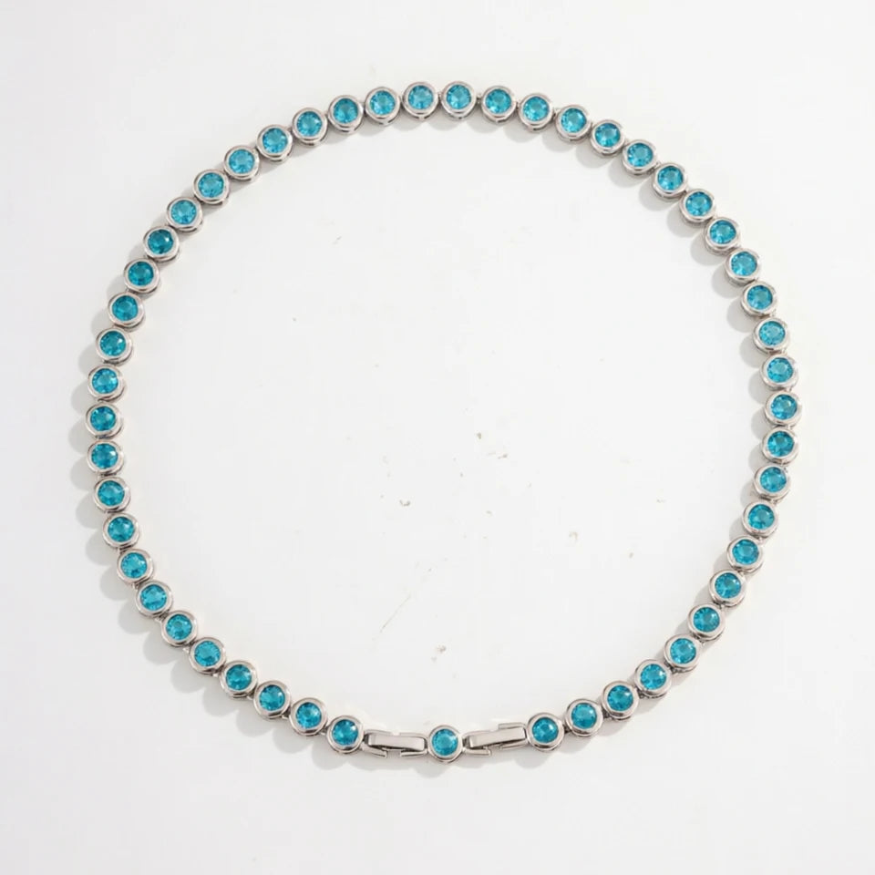 ZAKOL Luxury Dainty Shiny Colorful Zircon Round Tennis Choker Necklace for Women Elegant Sparkling Crystal Wedding Party Jewelry