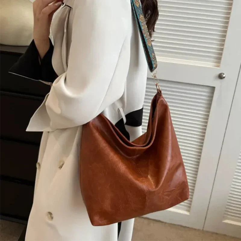 New high-end texture retro handbag bucket bag for men and women, large capacity crossbody bag