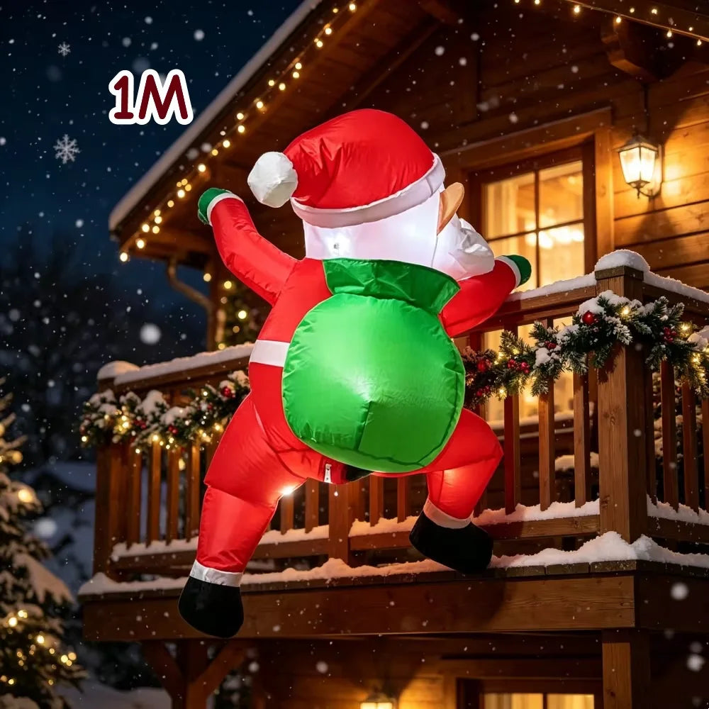 3.3FT Climbing Window Inflatable Santa Claus, Blow Up Santa with Gift Bag, Outdoor Christmas Yard Holiday Decor