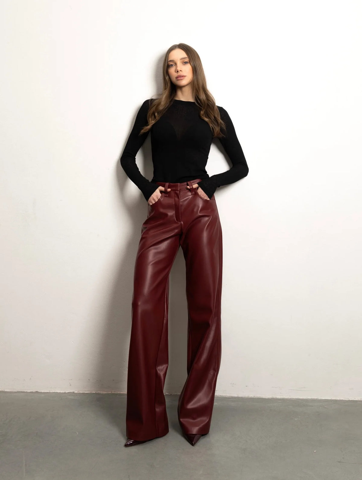 Vintage Ultra-soft PU Leather Pants High Waist Wide Leg Drape Straight-leg Slim Fit Pants 2026 Autumn Winter Streetwear
