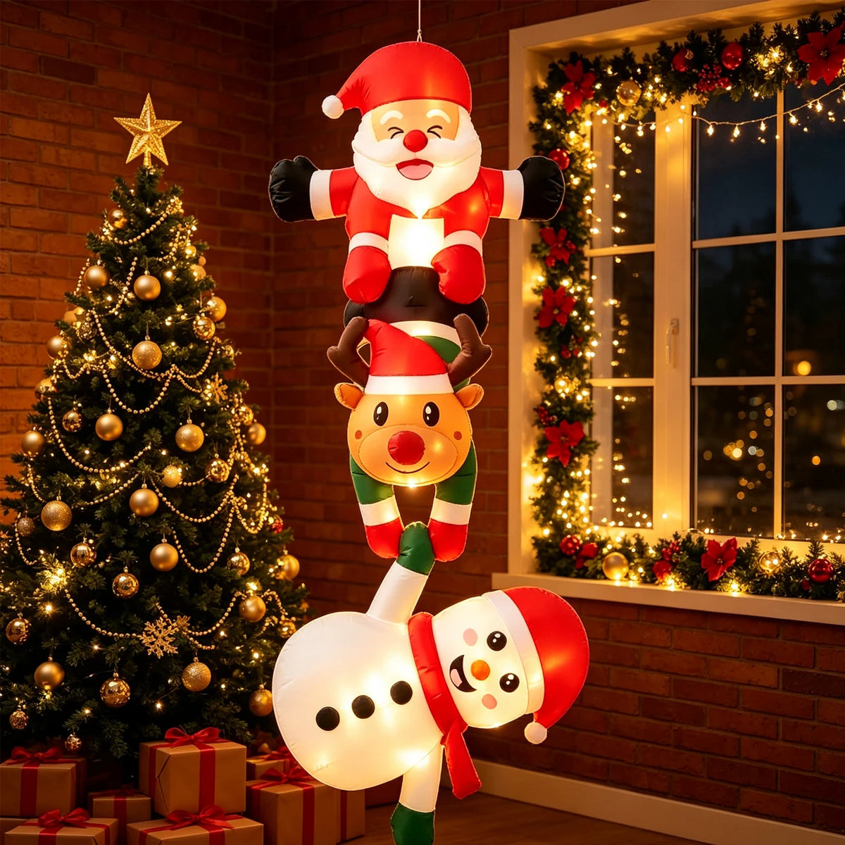 2.4M/7.8FT Inflatable Christmas Decoration Santa Claus Climbing Wall Ideal for Yard Outdoor Festive Atmosphere Setup